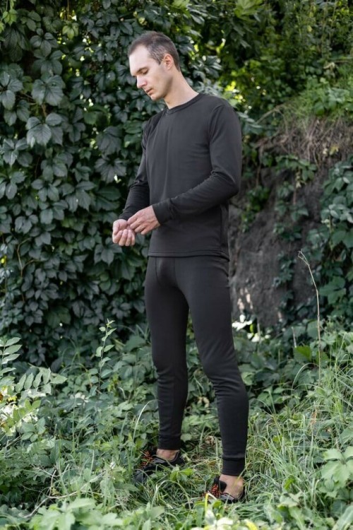 Мужское термобелье зимнее на флисе влагоотводящее Pobedov Teplo черное POB_00000005573