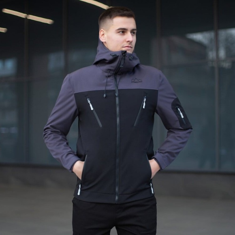 Куртка мужская демисезонная с капюшоном черно-серая Pobedov Korol' Lev POB_00000000229