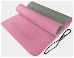 Килимок для йоги та фітнесу EasyFit TPE+TC 6 мм двошаровий рожево-сірий