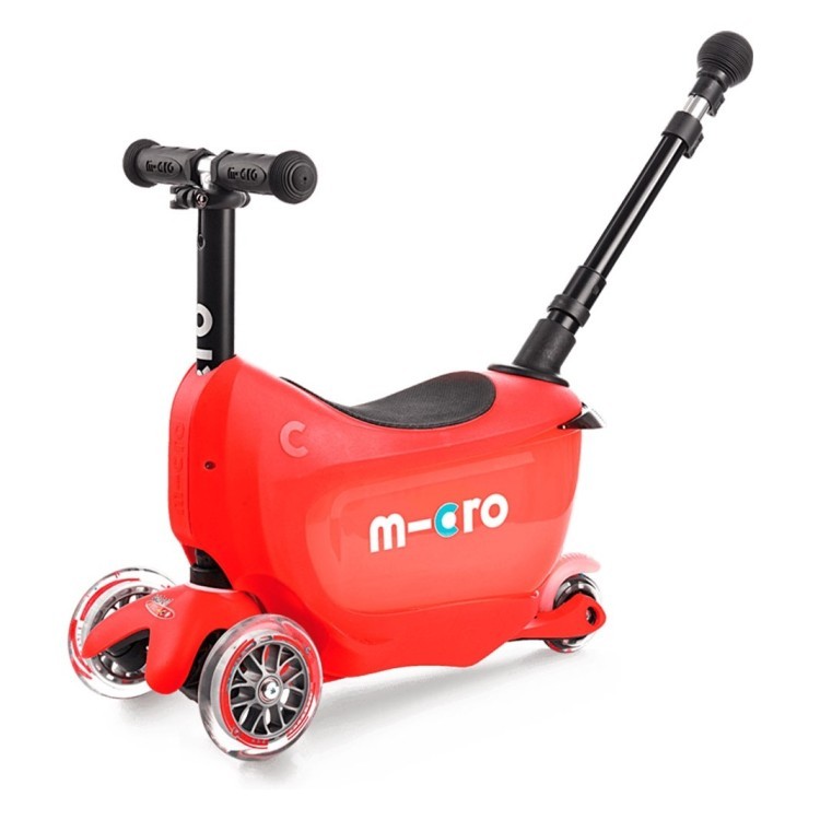Самокат MICRO серии Mini2go Deluxe Plus – КРАСНЫЙ (до 50 kg, до 20 kg с сиденьем, 3-х кругов) MMD032