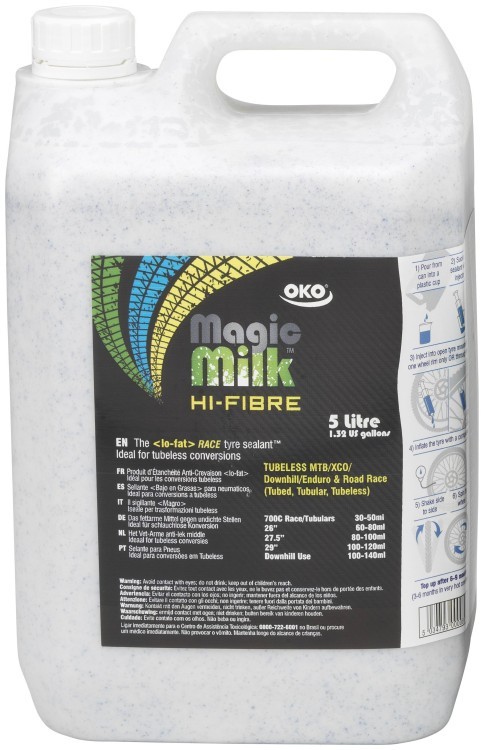 Герметик для камер і безкамерних покришок латексний  OKO Magik Milk Hi-fiber Race 5000 мл (шприц для заливки в комплекті) SEA-006
