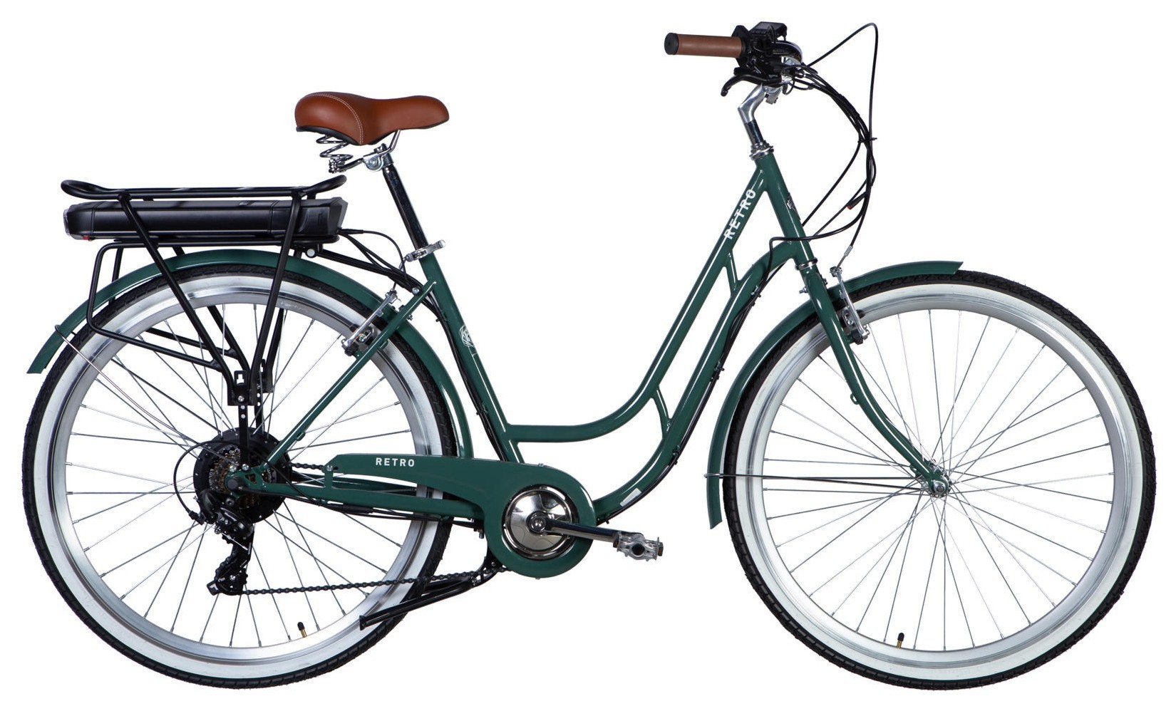 Велосипед уцененный с электроприводом 28" ST Dorozhnik eRETRO Vbr FR рама-19" 36B 13А*ч 500Вт зелено-серый 2026 STK-D-28-644