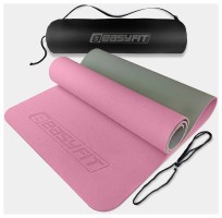 Килимок для йоги та фітнесу EasyFit TPE+TC 6 мм двошаровий рожево-сірий + чохол сірий із чорним