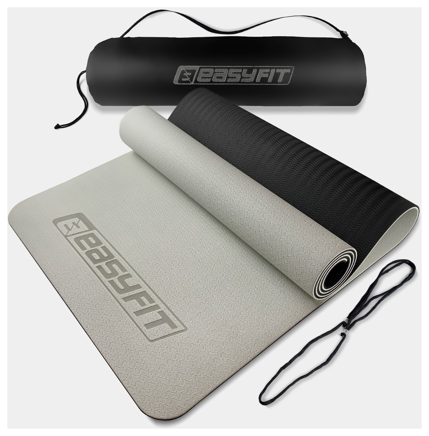 Коврик для йоги и фитнеса EasyFit TPE+TC 6мм двухслойный + Чехол серый с черным EFIT_EF-1924s-GYBK