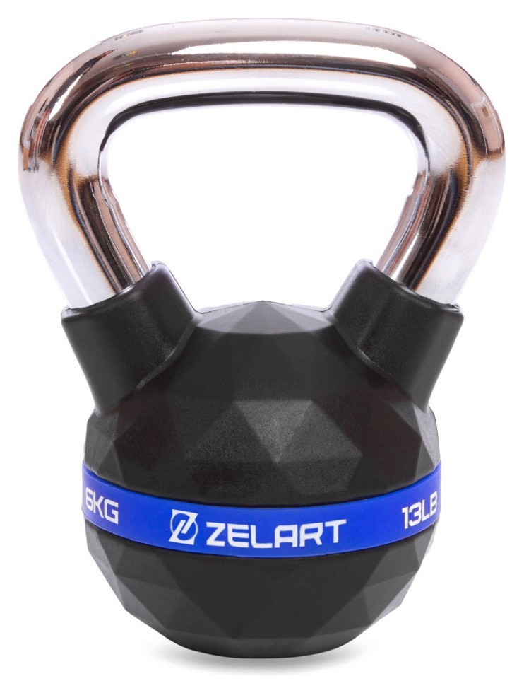 Гиря тренувальна цільна з поліуретановим покриттям та хромованою ручкою Zelart FI-1973-6 6кг (метал, PU, чорний) RNS_FI-1973-6