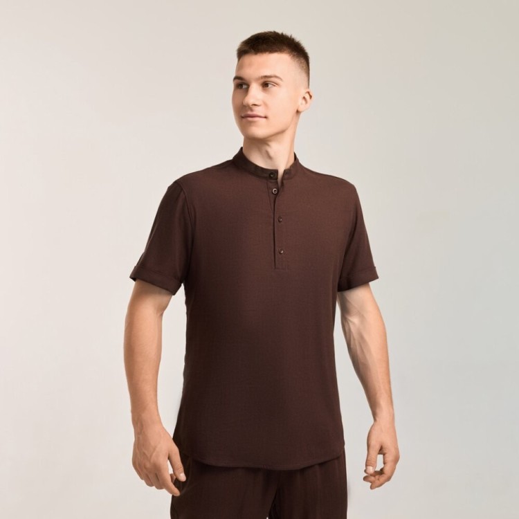 Чоловіча сорочка з коротким рукавом шоколадна Pobedov Molodist' POB_00000009068