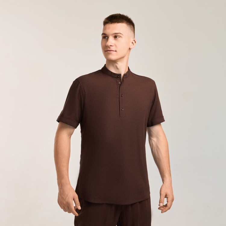 Чоловіча сорочка з коротким рукавом шоколадна Pobedov Molodist' POB_00000009070