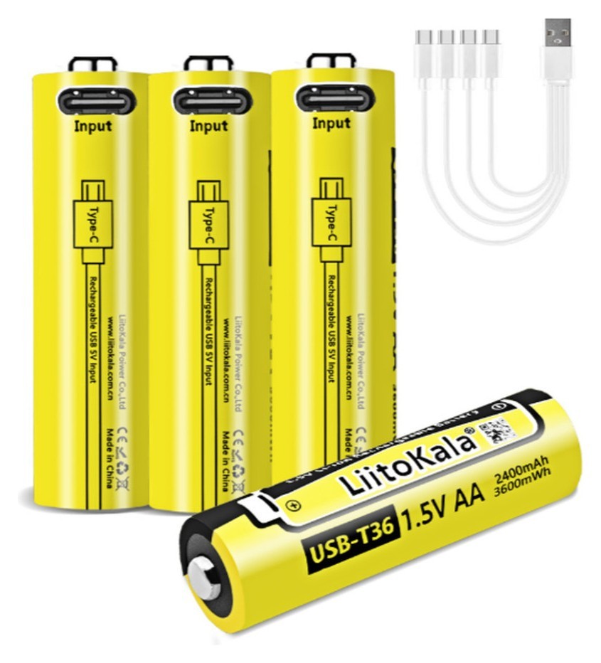 Набір акумуляторів з 4 шт LiitoKala USB-T36 + USB Type-C кабель зарядки FNR_USBT364+cable