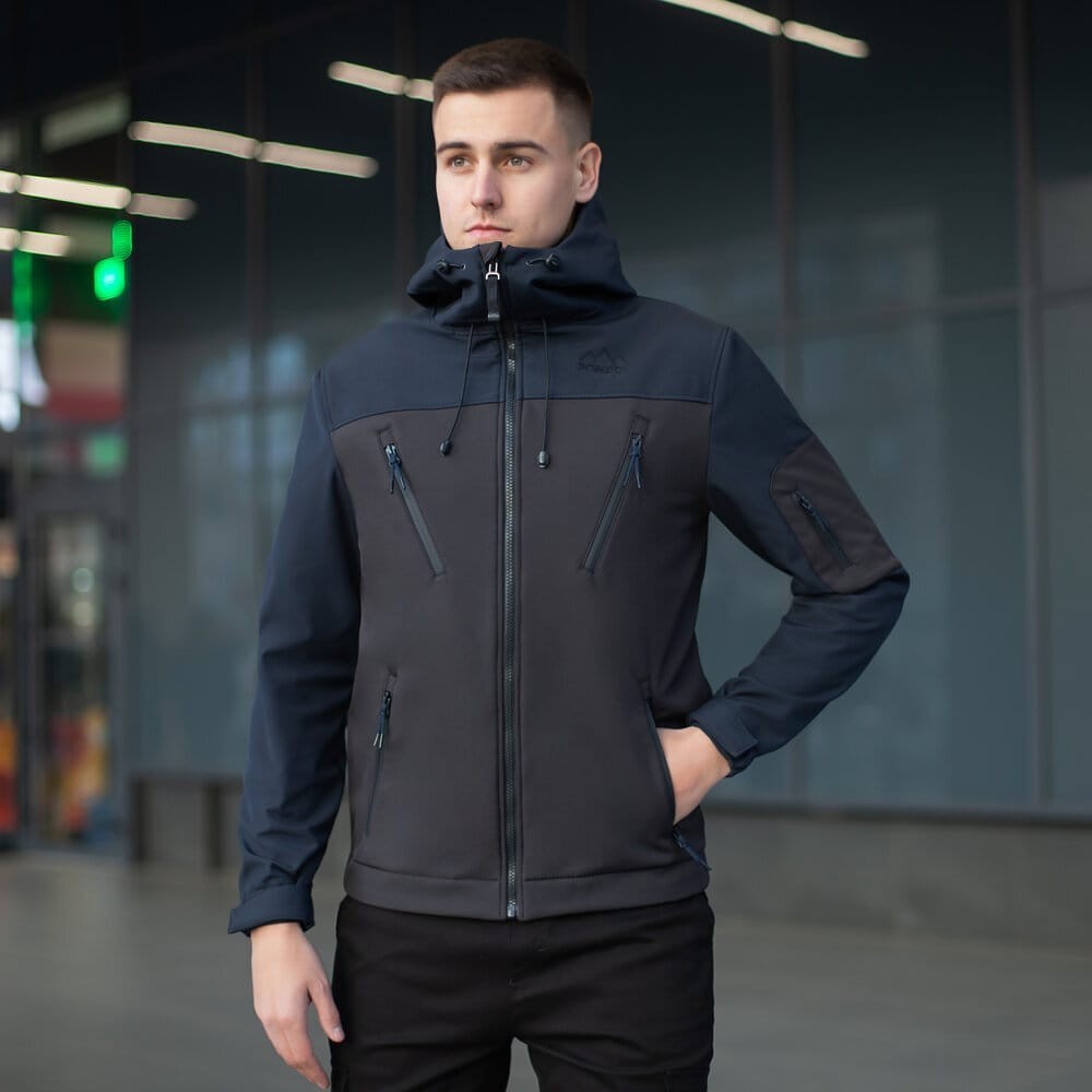 Куртка чоловіча демісезонна з капюшоном чорно-синя Pobedov Korol' Lev POB_00000000218