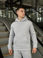 Тепле чоловіче худі на флісі з капюшоном сіре меланжеве Pobedov 008 ЗИМА