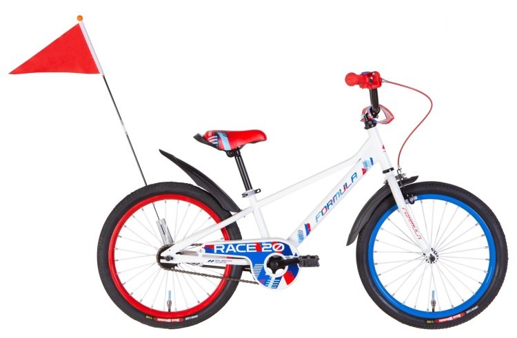 Велосипед ST 20" Formula RACE BH рама-10" белый с красным и синим 2024 крылья, подножка, звонок OPS-FRK-20-215