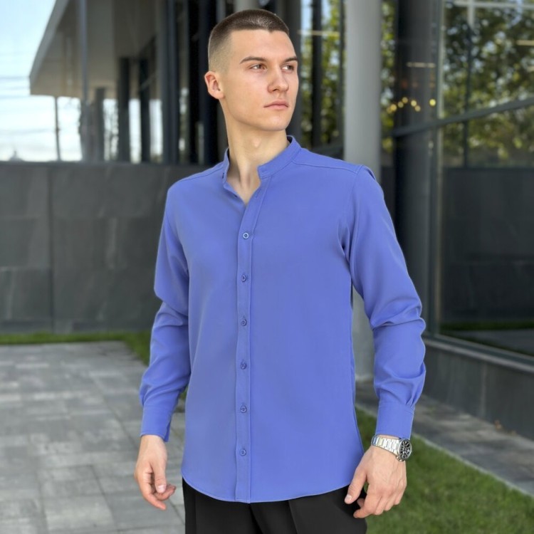 Блакитна сорочка для чоловіків з довгим рукавом з ґудзиками Pobedov Legend POB_00000006759