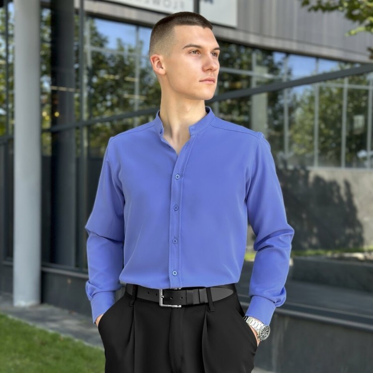 Блакитна сорочка для чоловіків з довгим рукавом з ґудзиками Pobedov Legend POB_00000006777