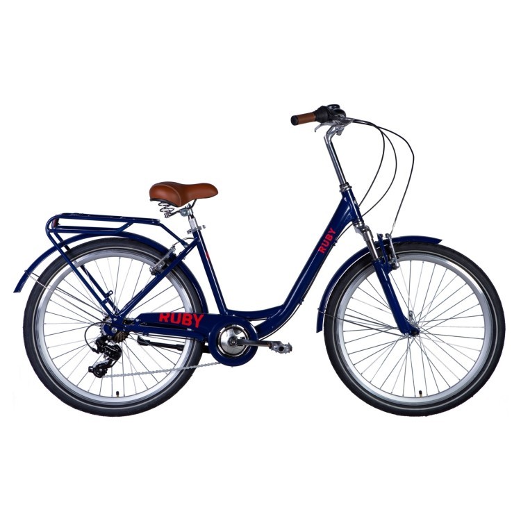 Велосипед AL 26" Dorozhnik RUBY AM Vbr рама- " с багажником задн St с крылом St 2024 (темно-синій) OPS-D-26-257