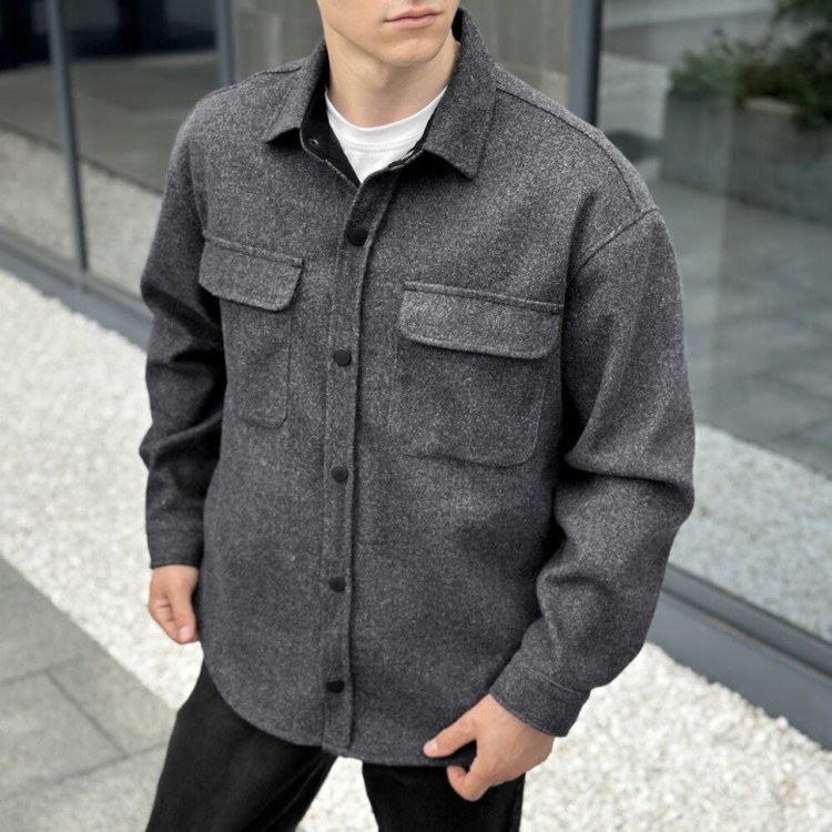 Рубашка-пальто для мужчин Pobedov Mars. Рубашка демисезонная мужская темно-серая POB_00000006690
