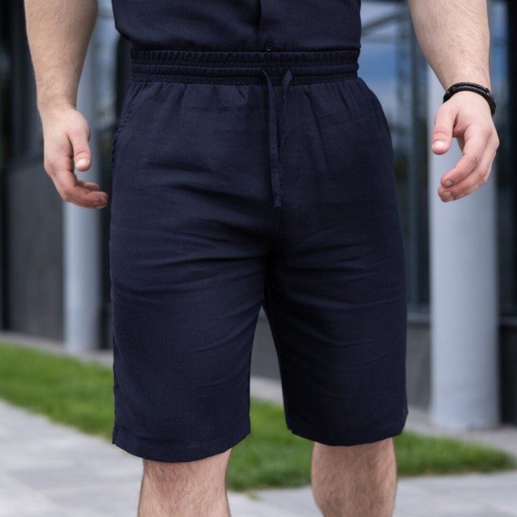 Шорти чоловічі льняні з кишенями темно-сині Pobedov Marsel POB_00000005408