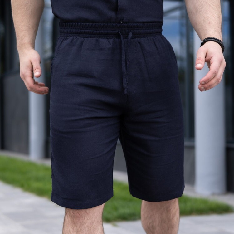 Шорти чоловічі льняні з кишенями темно-сині Pobedov Marsel POB_00000005416