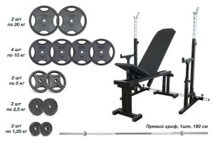 Магазин 090 + Стойки со страховочными упорами UM 0150 + Металлическая штанга RN-Sport Quatro 105 кг
