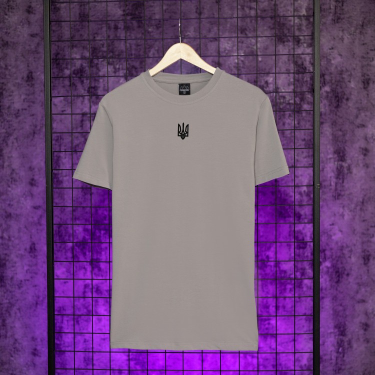 Футболка чоловіча однотонна сталева Pobedov Peremoga - Герб чорна вишивка POB_00000007392