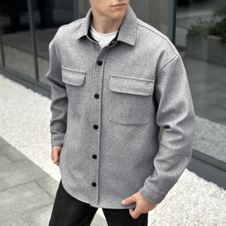 Тепла чоловіча сорочка Pobedov Mars. Сорочка-пальто осіння сіра POB_00000006699