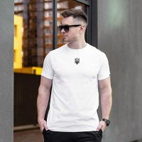 Футболка чоловіча однотонна біла Pobedov Peremoga - наклейка Герб 4см чорна