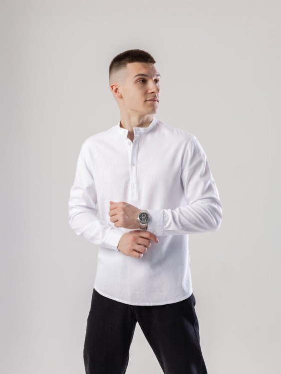 Лляна сорочка з довгим рукавом casual Pobedov Exlnt. Біла сорочка чоловіча POB_00000008763