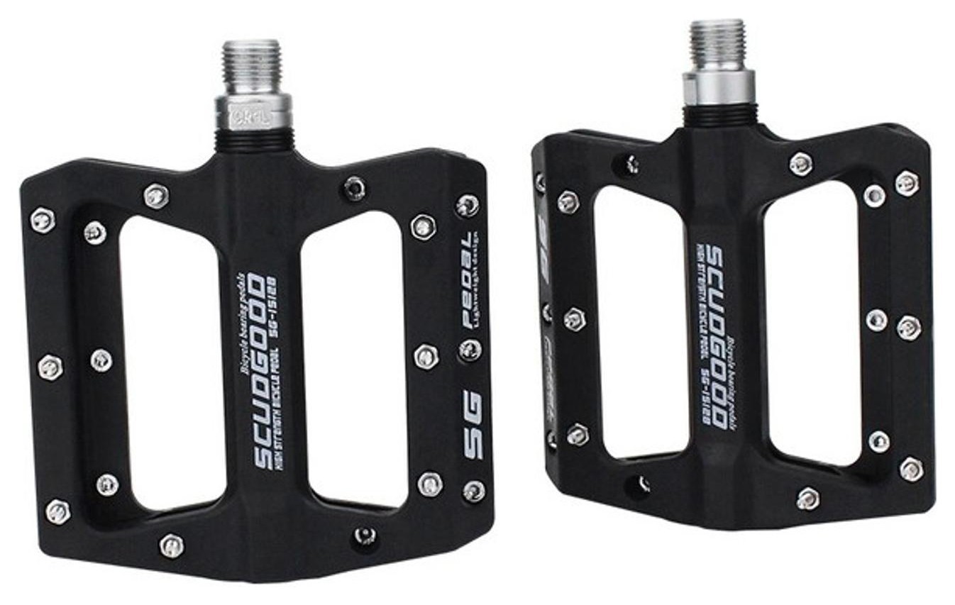 Педали Нейлон 106*97мм ScudGood MTB черный пром. подшипник с металл. шипами AM (брендированная упаковка) PED-149