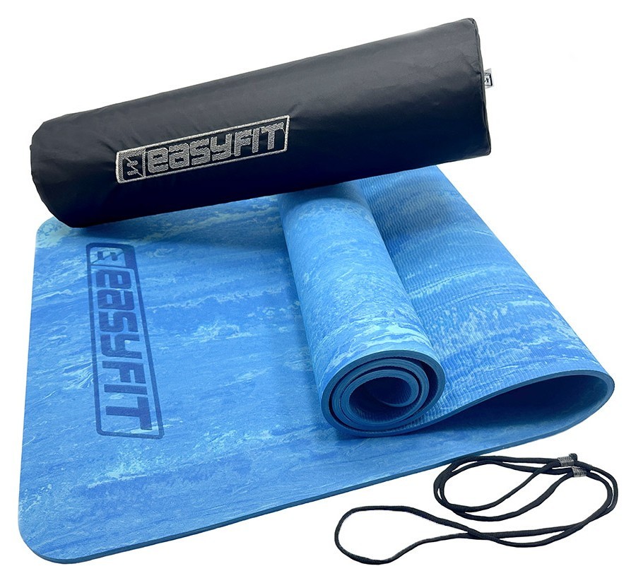 Килимок для йоги та фітнеса EasyFit PER Premium Mat 8 мм синій + Чохол EFIT_EF-1930s-1-BL