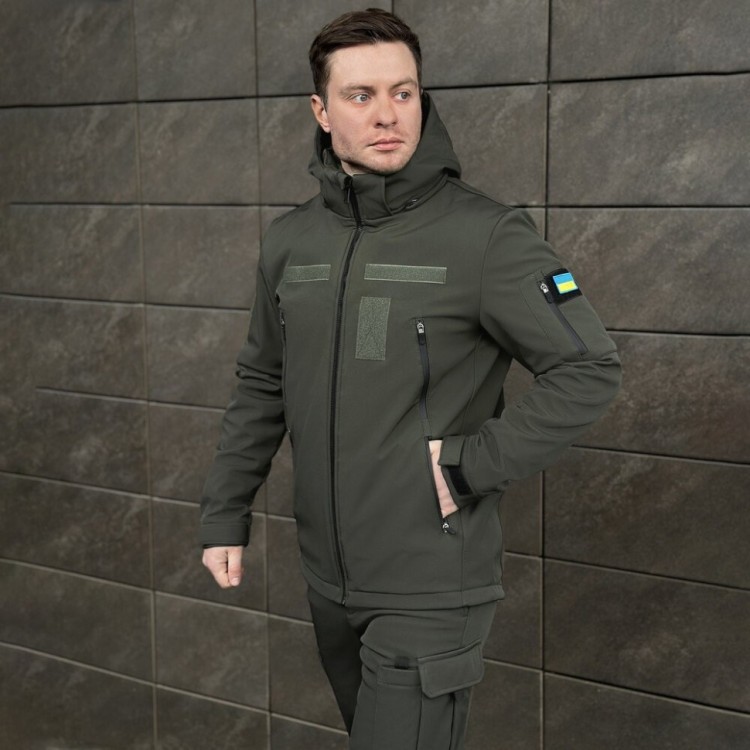 Чоловіча хакі куртка софтшелл демісезонна Pobedov Motive із липучками POB_00000005923
