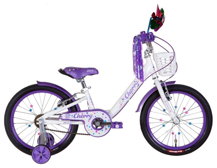 Велосипед ST 18" Formula CHERRY Vbr рама-9" белый с сиреневым 2024 крылья, колокольчик, корзина OPS-FRK-18-134