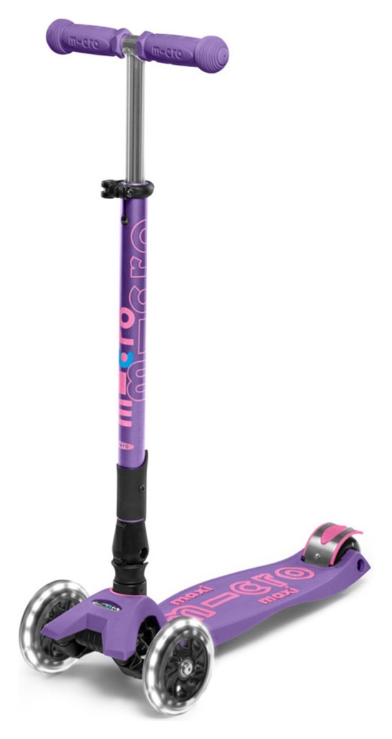 Самокат MICRO серії "Maxi Deluxe Foldable LED" – ФІОЛЕТОВИЙ (складаний, до 50 kg, триколісний, світло) MMD100