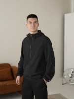 Чоловіча чорна вітрівка. Куртка-вітрівка демісезонна легка з кишенями Pobedov Neon