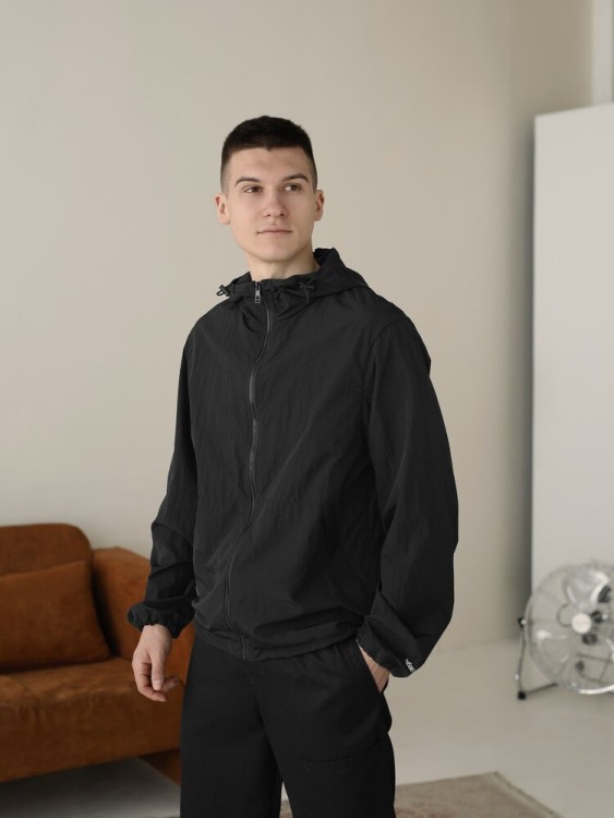 Чоловіча чорна вітрівка. Куртка-вітрівка демісезонна легка з кишенями Pobedov Neon POB_00000008643