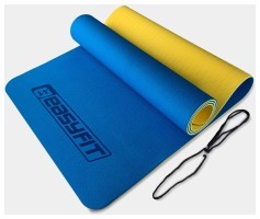 Килимок для йоги та фітнесу EasyFit TPE+TC 6 мм двошаровий синій-жовтий
