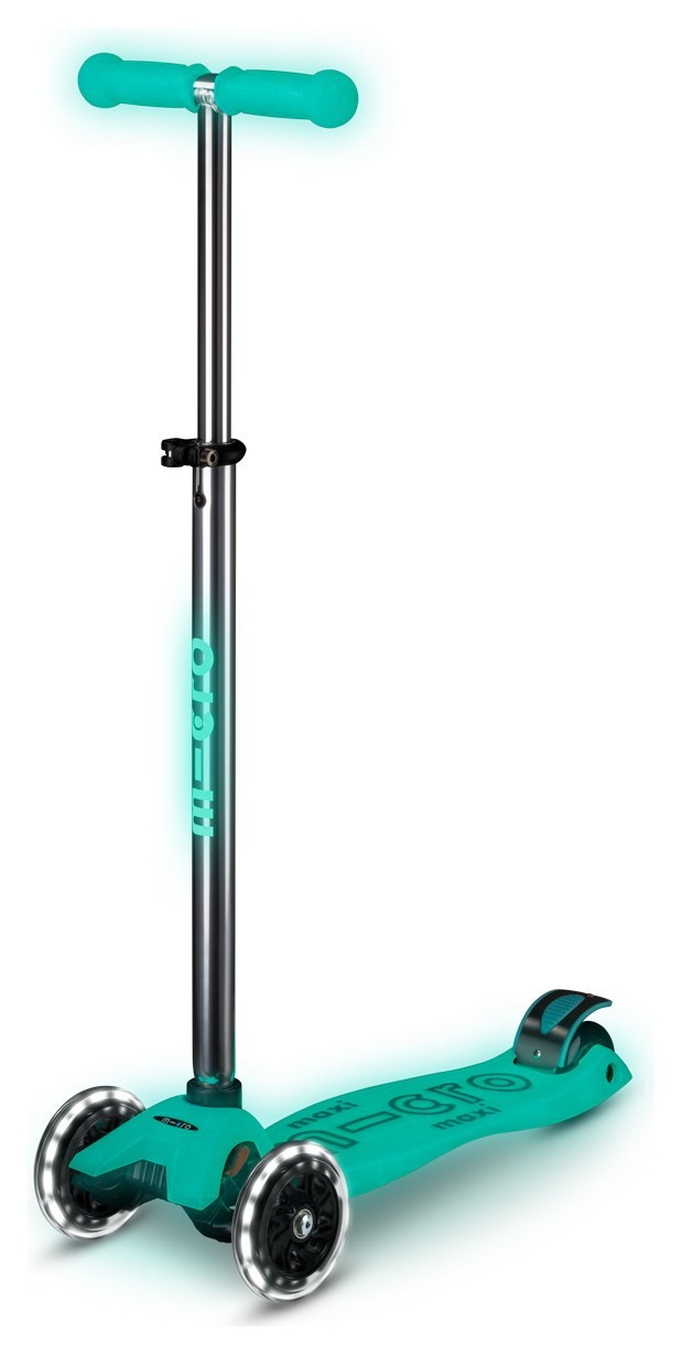 Самокат MICRO серії "Maxi Deluxe Glow LED" – ЖЕЛЕЙНИЙ ЗЕЛЕНИЙ (до 50 kg, 3-х колісний, світло) MMD365