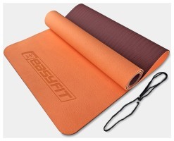 Килимок для йоги та фітнесу EasyFit TPE+TC 6 мм двошаровий персиковий-коричневий