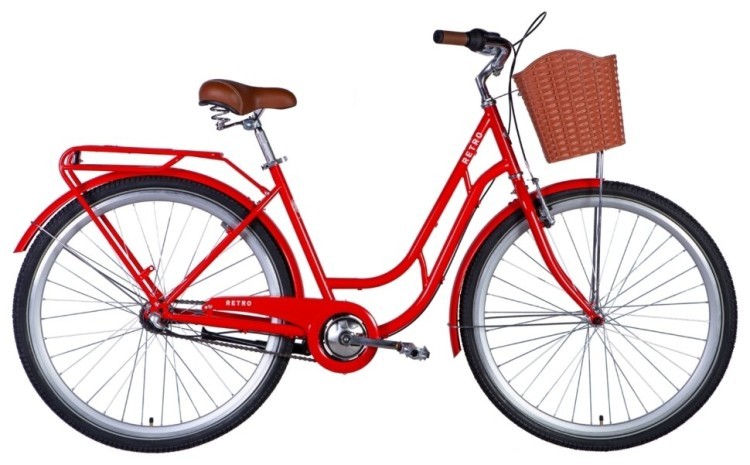 Велосипед ST 28" Dorozhnik RETRO планет. рама- "з багажником задн St з кошиком Pl з крилом St 2024 (помаранчевий) OPS-D-28-384
