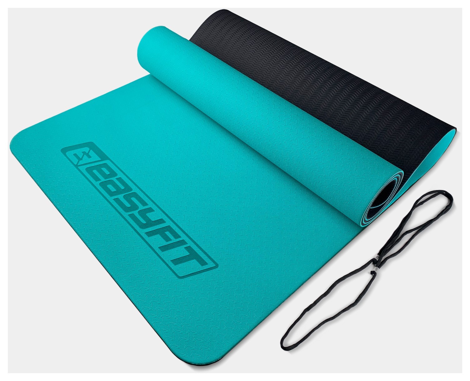Килимок для йоги та фітнесу EasyFit TPE+TC 6 мм двошаровий м'ятний-чорний EFIT_EF-1924-MTB