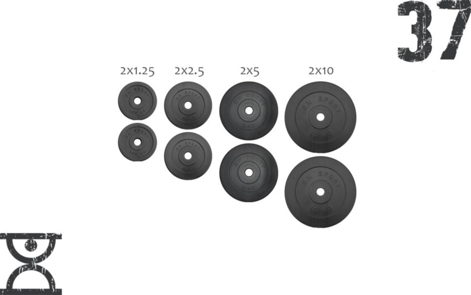 37 кг (2х1.25, 2х2.5, 2x5 и 2x10) дисков, покрытых пластиком (31 мм) RNS_RNbitset37