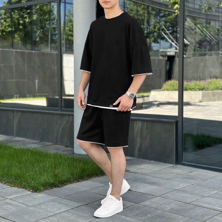 Чоловічий літній комплект шорти і футболка чорний вільного крою Pobedov Jack POB_00000006418