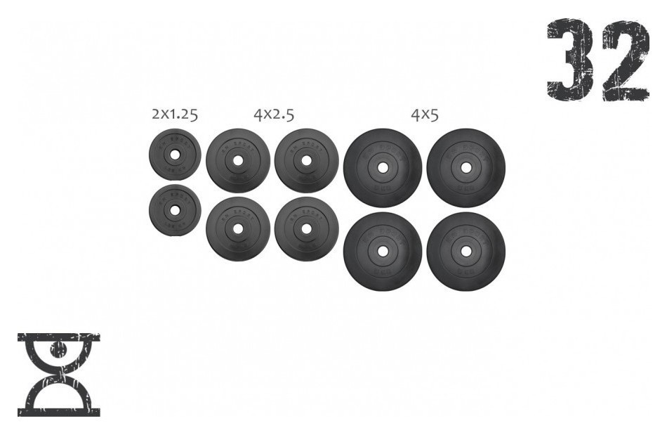 32 кг (4x5, 4х2.5, 2x1.25) дисков, покрытых пластиком (31 мм) RNS_RNbitset32