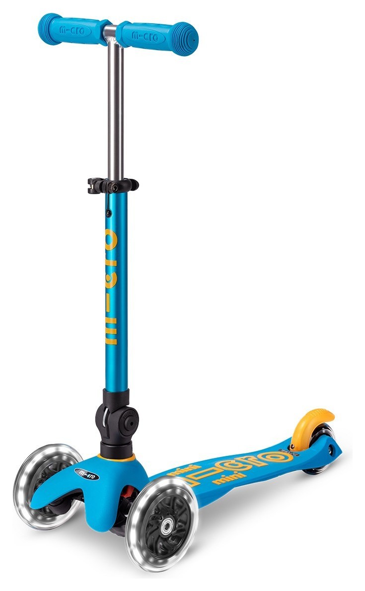 Самокат MICRO серії "Mini Deluxe Foldable LED" – БЛАКИТНИЙ ОКЕАН (складаний, до 50 кг (kg), триколісний, світло) MMD200