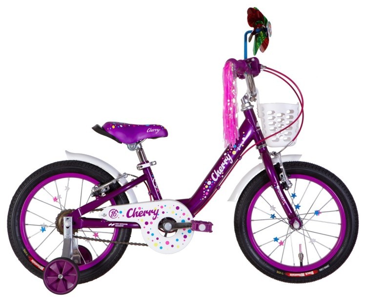Велосипед ST 16" Formula CHERRY Vbr рама-8,5" фиолетовый с белым 2024 крылья, колокольчик, корзина OPS-FRK-16-214