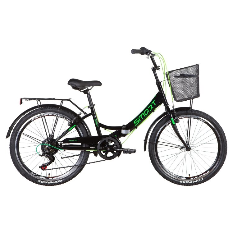 Велосипед 24" Formula SMART з кошиком, тріскачка 2022 (чорно-зелений) OPS-FR-24-377