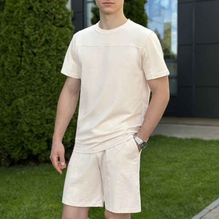 Літній комлект для чоловіків світлий бежевий шорти та футболка Pobedov Barel POB_00000006352