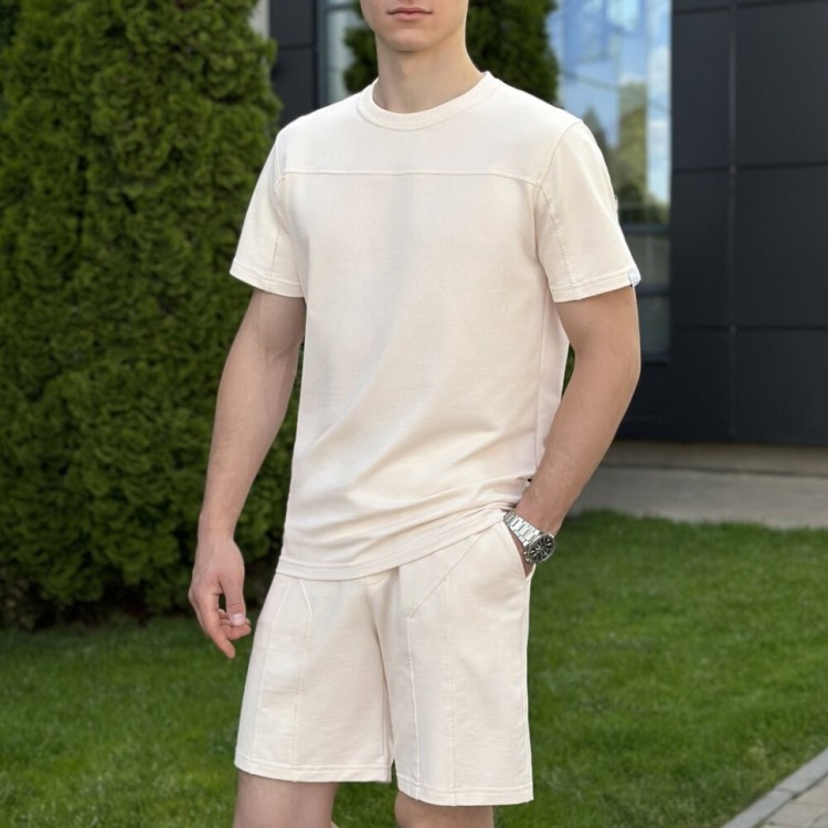 Літній комлект для чоловіків світлий бежевий шорти та футболка Pobedov Barel POB_00000006353