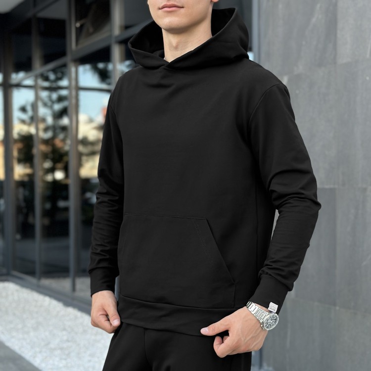 Чоловіче демісезонне худі з капюшоном чорне Pobedov 001 POB_00000001015