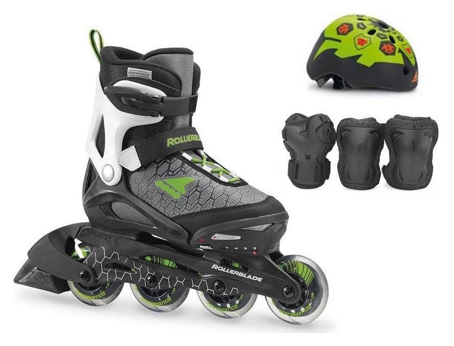 Комплект дитячий (роликові коньки, шолом, захист) Rollerblade CUBE 29-32 (185-210мм) Black/green (07848200 T83) RCH_11259