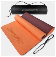 Килимок для йоги та фітнесу EasyFit TPE+TC 6 мм двошаровий + Чохол персиковий-коричневий