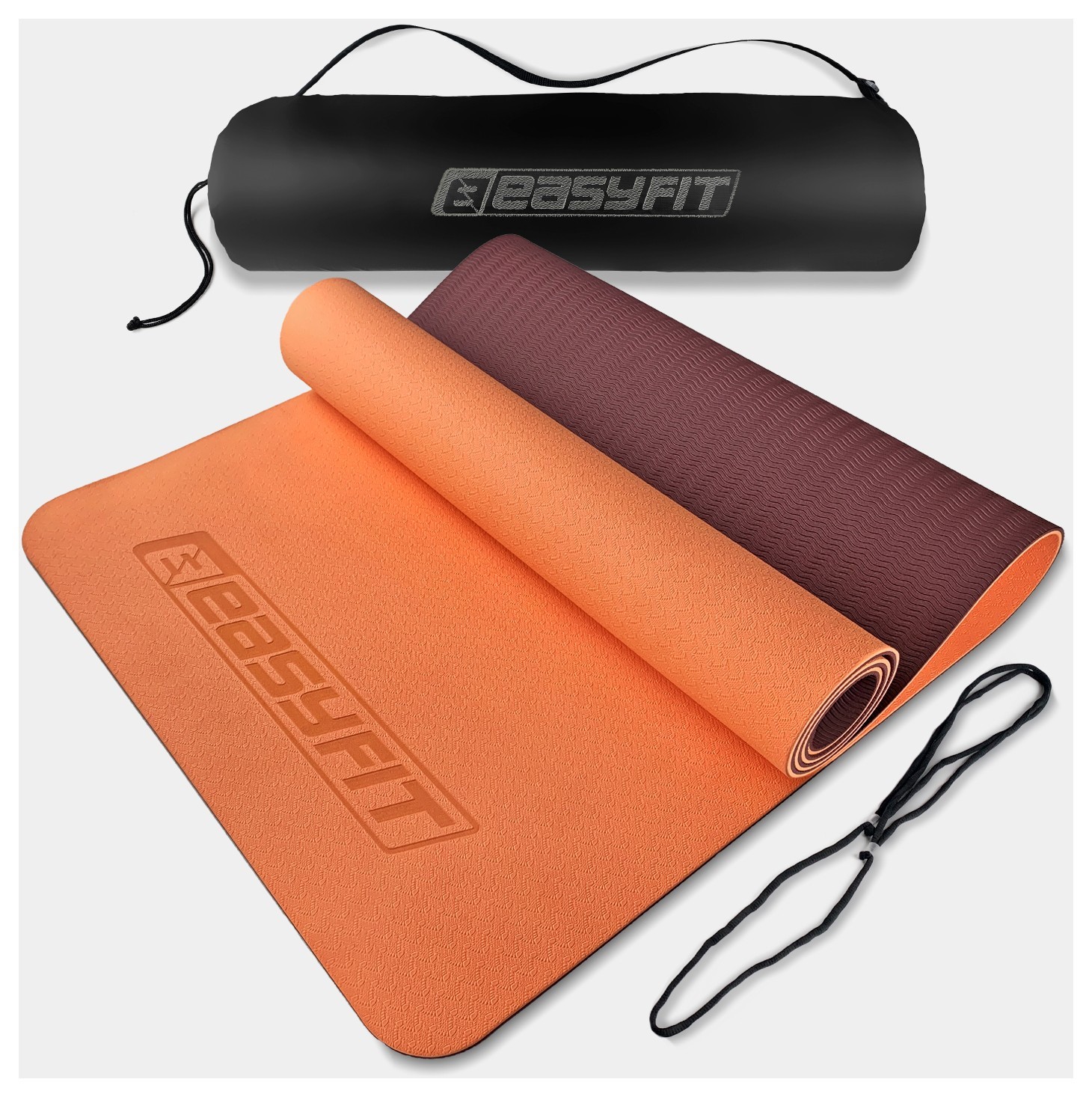 Килимок для йоги та фітнесу EasyFit TPE+TC 6 мм двошаровий + Чохол персиковий-коричневий EFIT_EF-1924s-PHBN